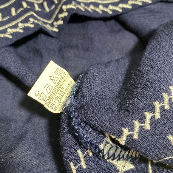 Navy Lace-up Embroidered Peasant Top - Picture 5 of 5